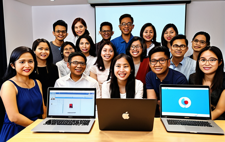 **Image Prompt:** A diverse group of Malaysians participating in a digital marketing workshop. Laptops are open, showcasing social media analytics dashboards and creative content creation software like Adobe Creative Suite. The setting is a modern co-working space, reflecting Malaysia's evolving job market and the importance of digital skills. Focus on capturing the energy and enthusiasm of lifelong learning.