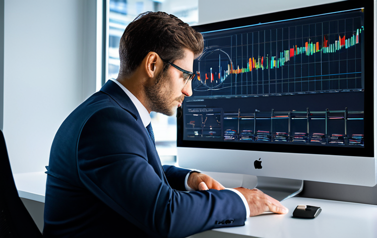 A thoughtful male professional in a modest business suit, seated at a modern desk, gazing pensively at a digital interface displaying subtle data visualizations, representing the fast-paced evolution of technology and careers. The background is a clean, contemporary office environment with soft lighting. fully clothed, appropriate attire, safe for work, perfect anatomy, correct proportions, natural pose, professional dress, well-formed hands, proper finger count, natural body proportions, professional photography, high quality, family-friendly.